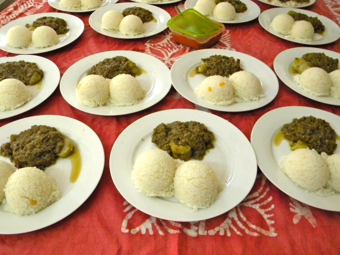 eggplant sauce office lunch rice Mali Bamako