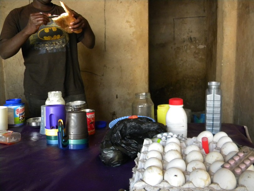 Mali Bamako breakfast neighborhood cafe egg sandwich chef