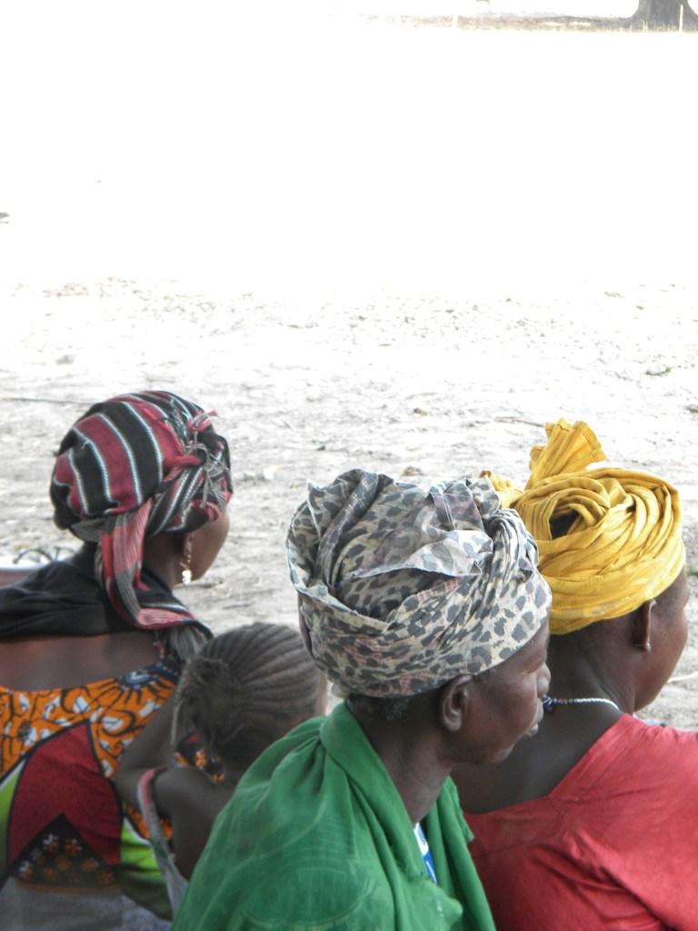 Mali rural village traditional women head scarf dress farmer agriculture meeting