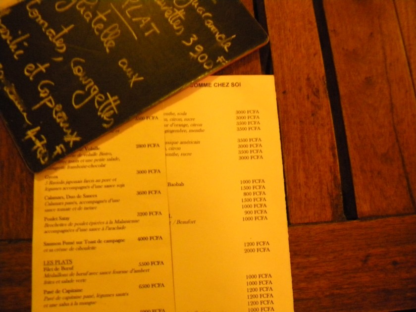 Bamako restaurant dinner menu Mali comme chez soi