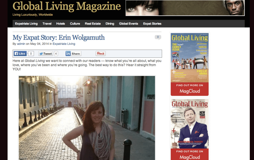 Global Living Magazine cover feature expat