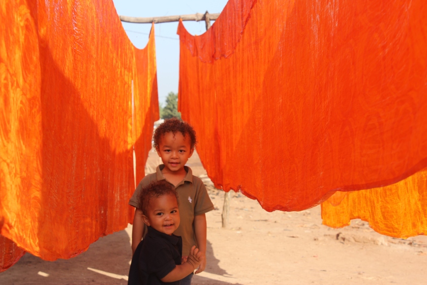bazin Mali Bamako red dye fabric kids boys