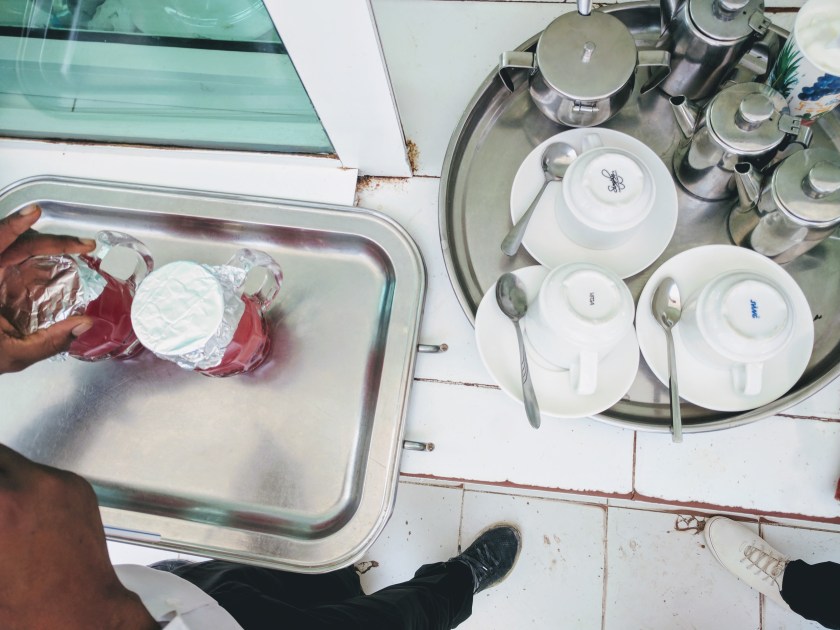 hotel tea juice tray waiter