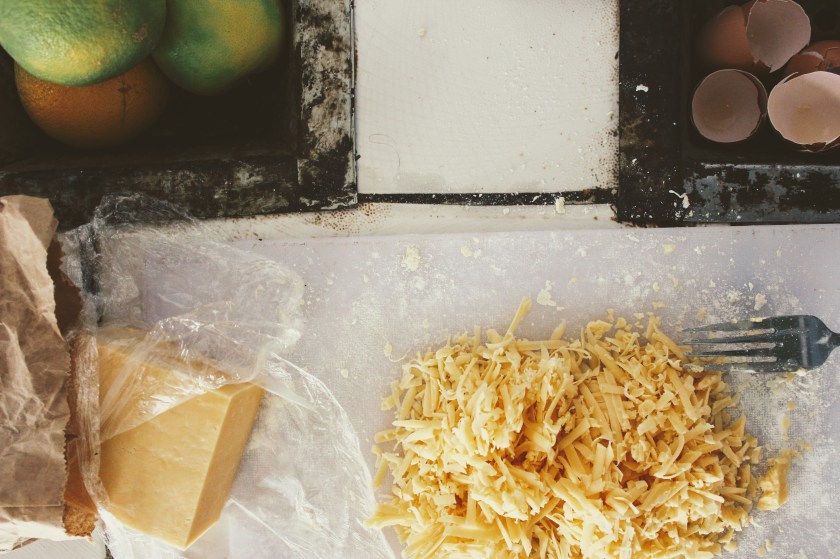 shredded cheese block egg shell orange